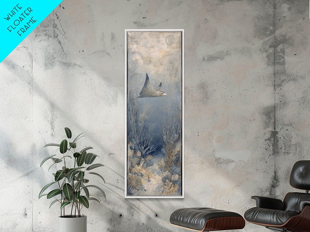 Manta Ray Flying Through Underwater Light Canvas Print, Marine Life Art, Beach House Decor, Living Room Decor, Fine Art, Marine, MLA-1x3-26