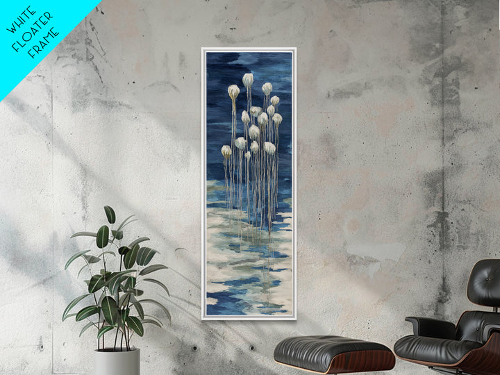 Jellyfish Floating in Luminous Dark Water Canvas Print, Marine Life Art, Fish Art, Living Room Decor, Fine Art, Marine, MLA-1x3-42