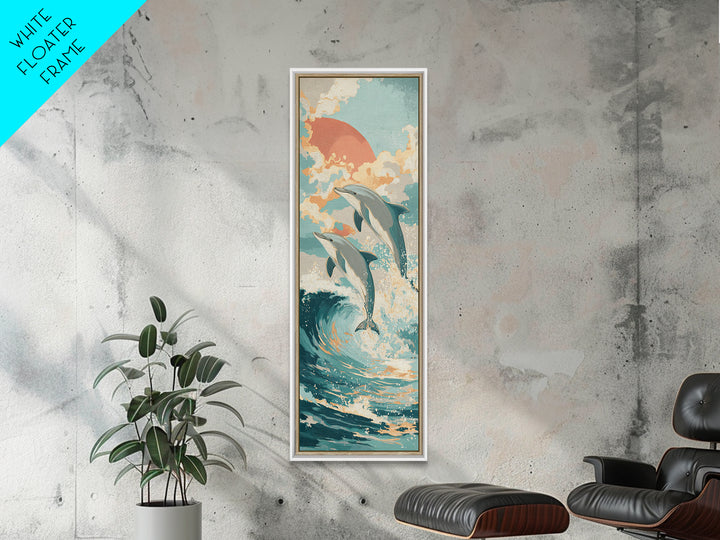 Dolphins Leaping Through Sunlit Waves Canvas Print, Marine Life Art, Wall Decor, Living Room Decor, Fine Art, Marine, MLA-1x3-43