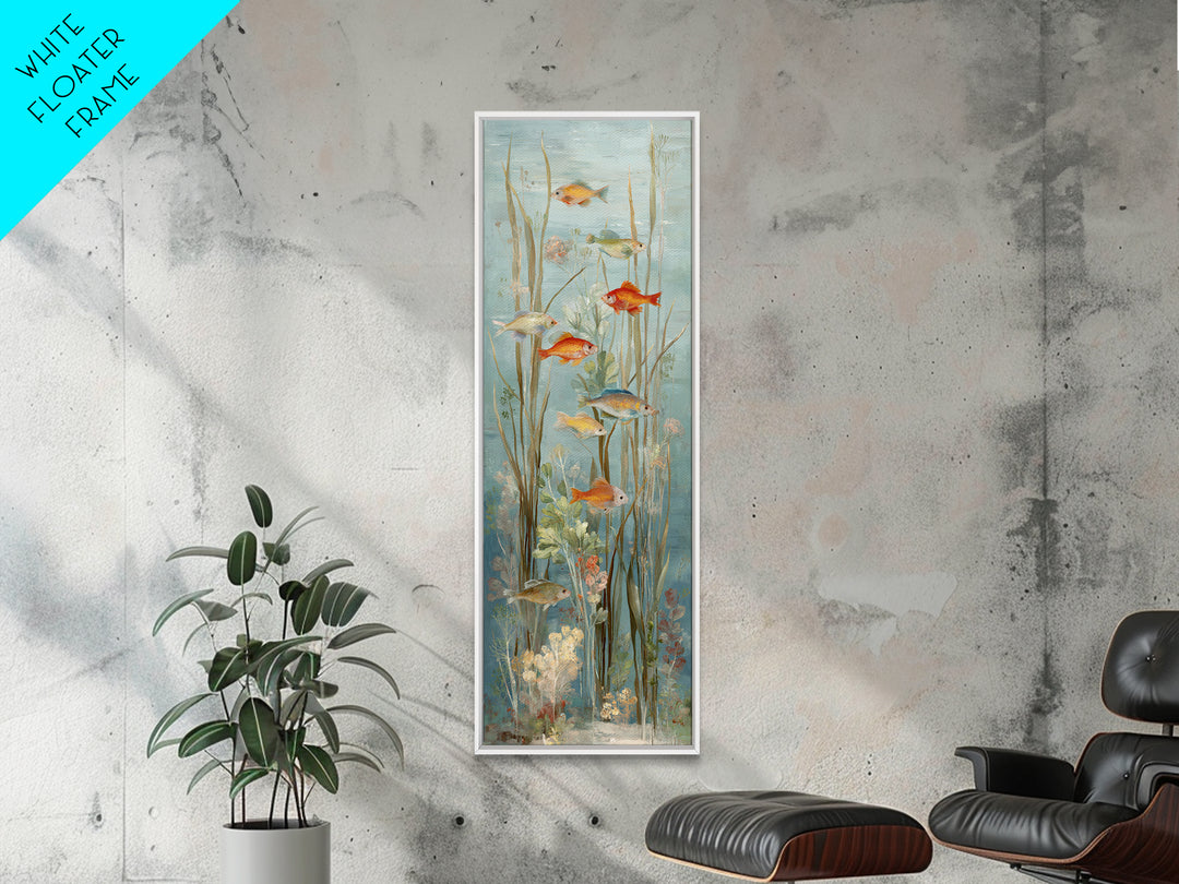 Coral Reef Panorama Framed Canvas Print, Marine Life Art, Pastel Wall Art, Living Room Decor, Oil Painting, Marine, MLA-1x3-69