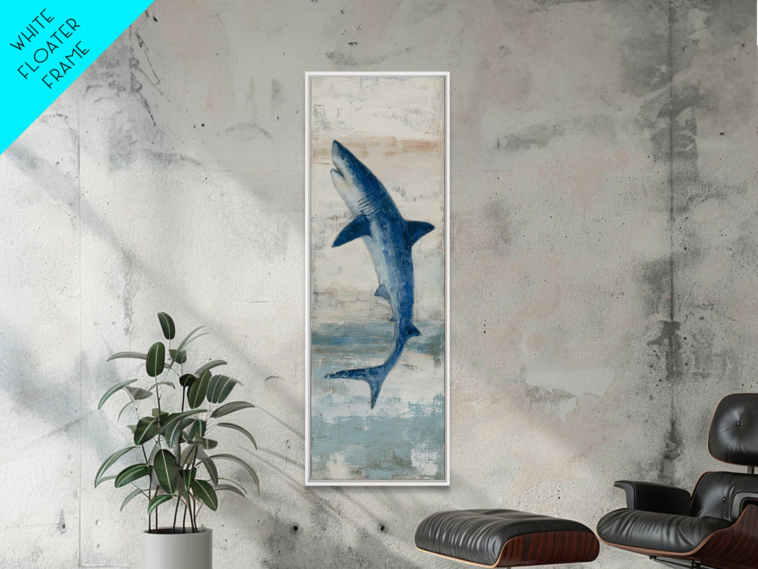 Shark Silhouette in Deep Blue Light Canvas Print, Marine Life Art, Art Print, Living Room Decor, Fine Art, Marine, Coastal Art, MLA-1x3-72