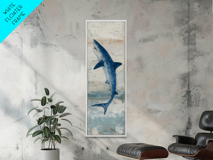 Shark Silhouette in Deep Blue Light Canvas Print, Marine Life Art, Art Print, Living Room Decor, Fine Art, Marine, Coastal Art, MLA-1x3-72