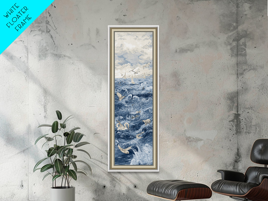 Squid in a Mysterious Midnight Sea Framed Canvas Print, Marine Life Art, Room Decor, Living Room Decor, Fine Art, Marine, MLA-1x3-79