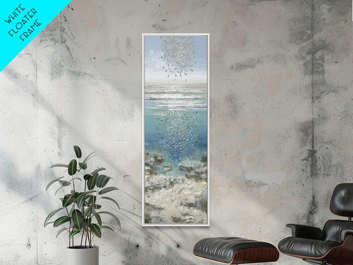 School of Fish Forming a Silver Spiral Canvas Print, Marine Life Art, Minimalist Decor, Living Room Decor, Fine Art, Marine, MLA-1x3-88
