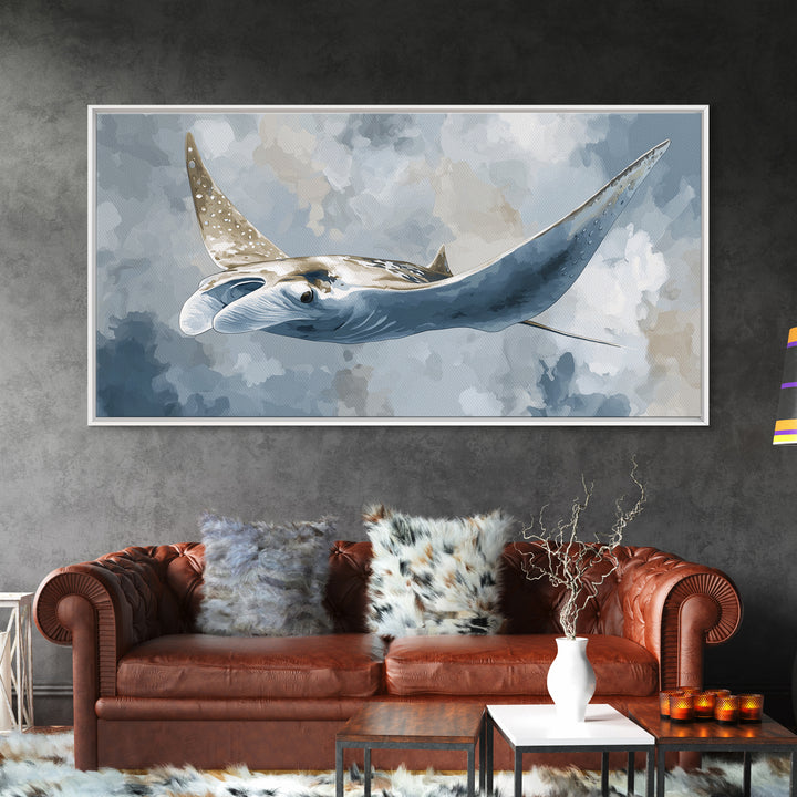Manta Ray Flying Through Underwater Light Framed Canvas Print, Marine Life Art, Home Decor, Living Room Decor, Fine Art, Marine, MLA-2x1-10