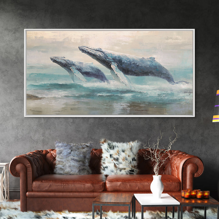 Humpback Whale and Calf Canvas Print, Marine Life Art, Gallery Decor, Living Room Decor, Fine Art, Marine, Minimalist Decor, MLA-2x1-62