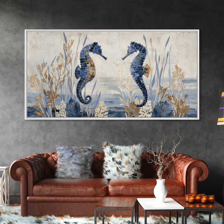 Seahorse Pair Among Sea Grass Canvas Print, Marine Life Art, Luxury Decor, Living Room Decor, Fine Art, Marine, Beach Decor, MLA-2x1-73