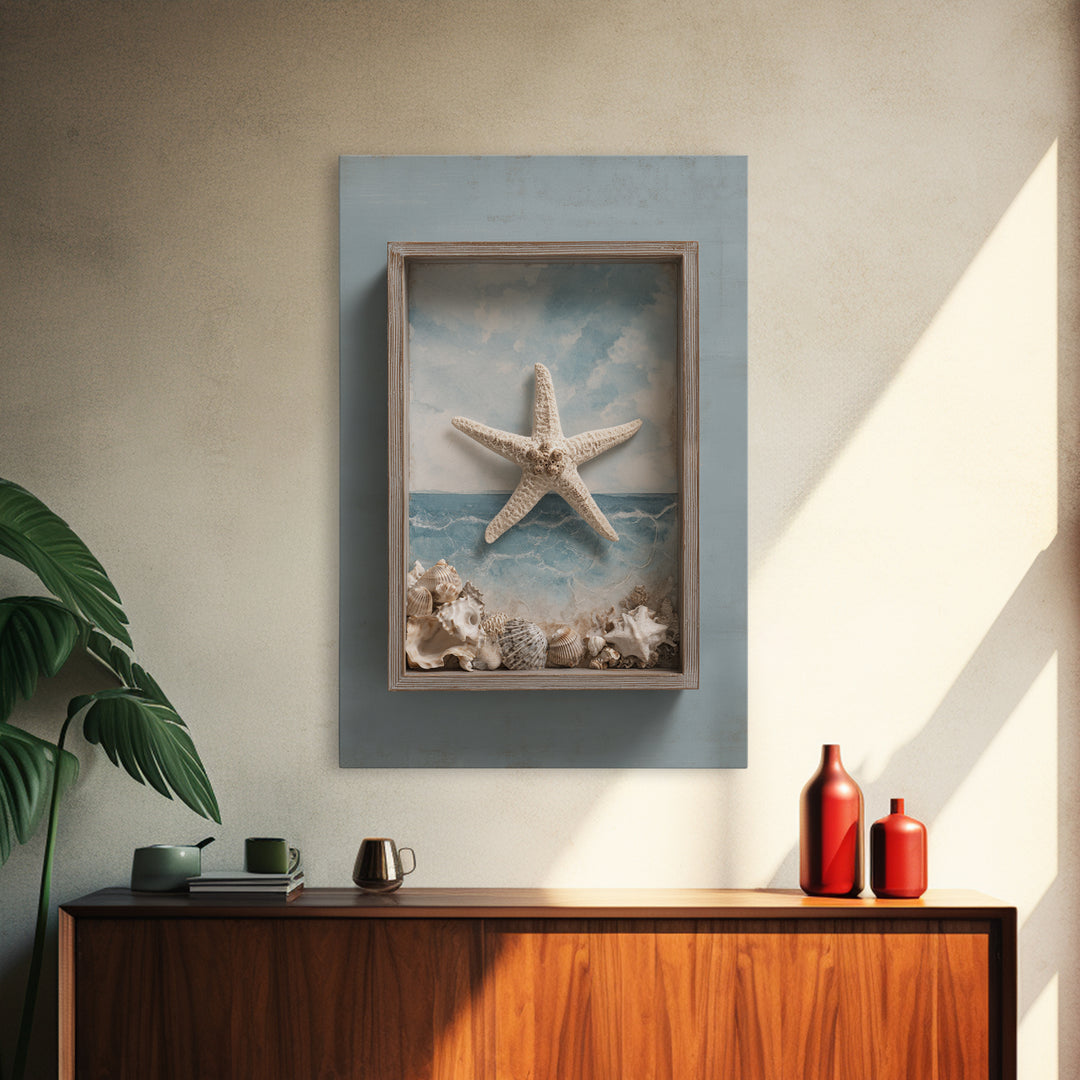 Starfish and Shells Natural Specimen Layout Canvas Print, Marine Life Art, Fine Art Print, Living Room Decor, Fine Art, Marine, MLA-2x3-45