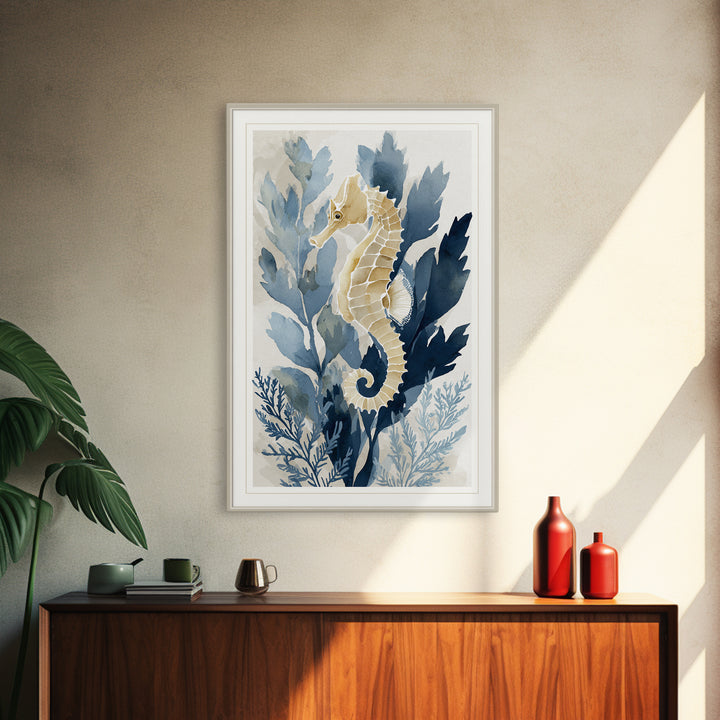 Sea Dragon Drifting Among Kelp Framed Canvas Print, Marine Life Art, Textured Painting, Living Room Decor, Fine Art, Marine, MLA-2x3-73