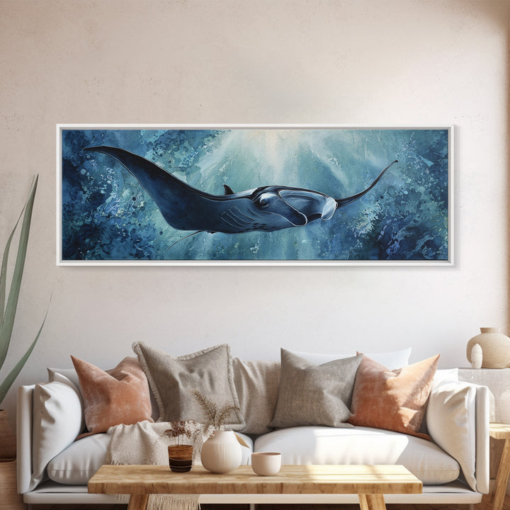 Whale Tail Rising from Misty Ocean Framed Canvas Print, Marine Life Art, Contemporary Art, Living Room Decor, Fine Art, Marine, MLA-3x1-18