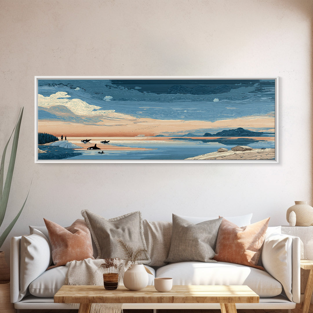 Orca Beneath Northern Lights Canvas Print, Marine Life Art, Whale Art, Living Room Decor, Fine Art, Marine, Boho Decor, MLA-3x1-24