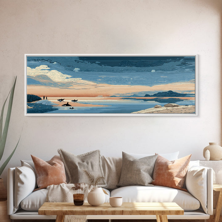 Orca Beneath Northern Lights Canvas Print, Marine Life Art, Whale Art, Living Room Decor, Fine Art, Marine, Boho Decor, MLA-3x1-24