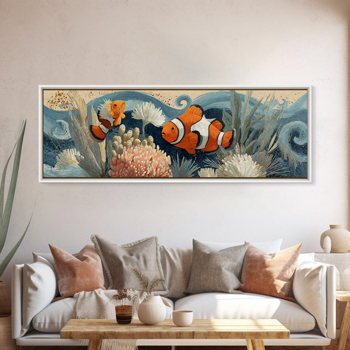 Clownfish Around Anemone Tentacles Canvas Print, Marine Life Art, Marine Life, Living Room Decor, Fine Art, Marine, Art Print, MLA-3x1-36