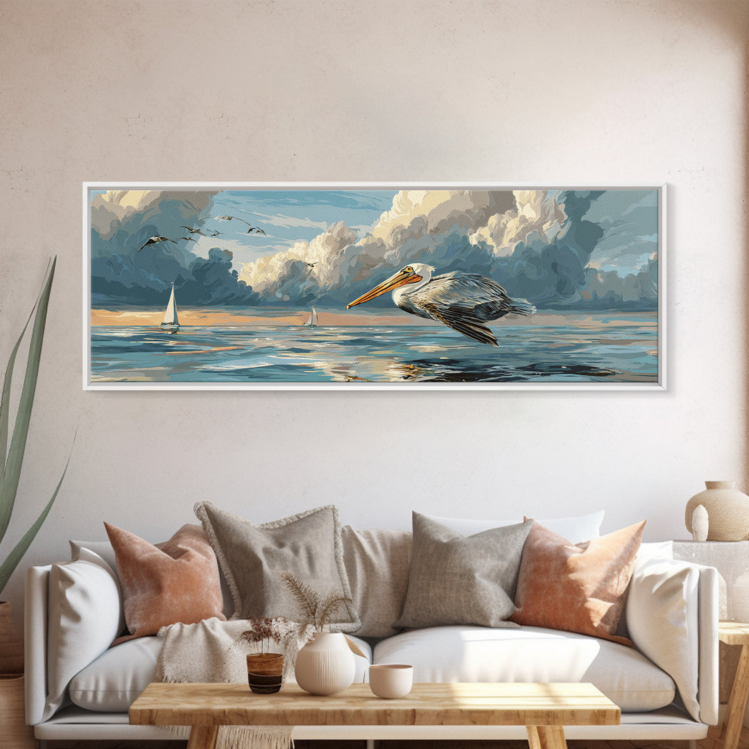 Pelican Diving Toward Fish Near Surface Canvas Print, Marine Life Art, Marine Life, Living Room Decor, Fine Art, Marine, MLA-3x1-39