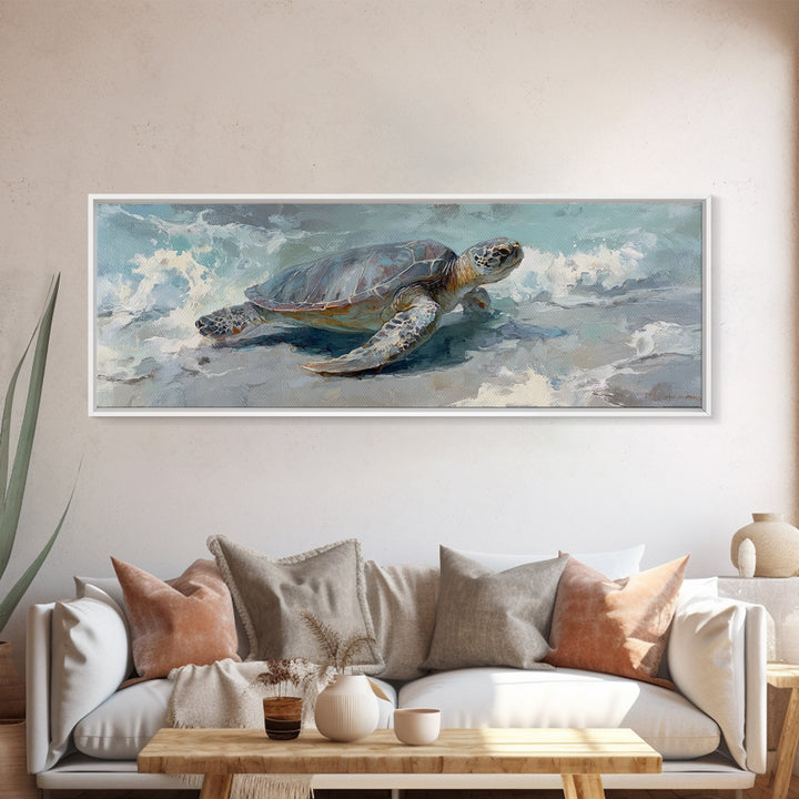 Bioluminescent Plankton Around Swimming Turtle Canvas Print, Marine Life Art, Handmade Art, Living Room Decor, Fine Art, Marine, MLA-3x1-40