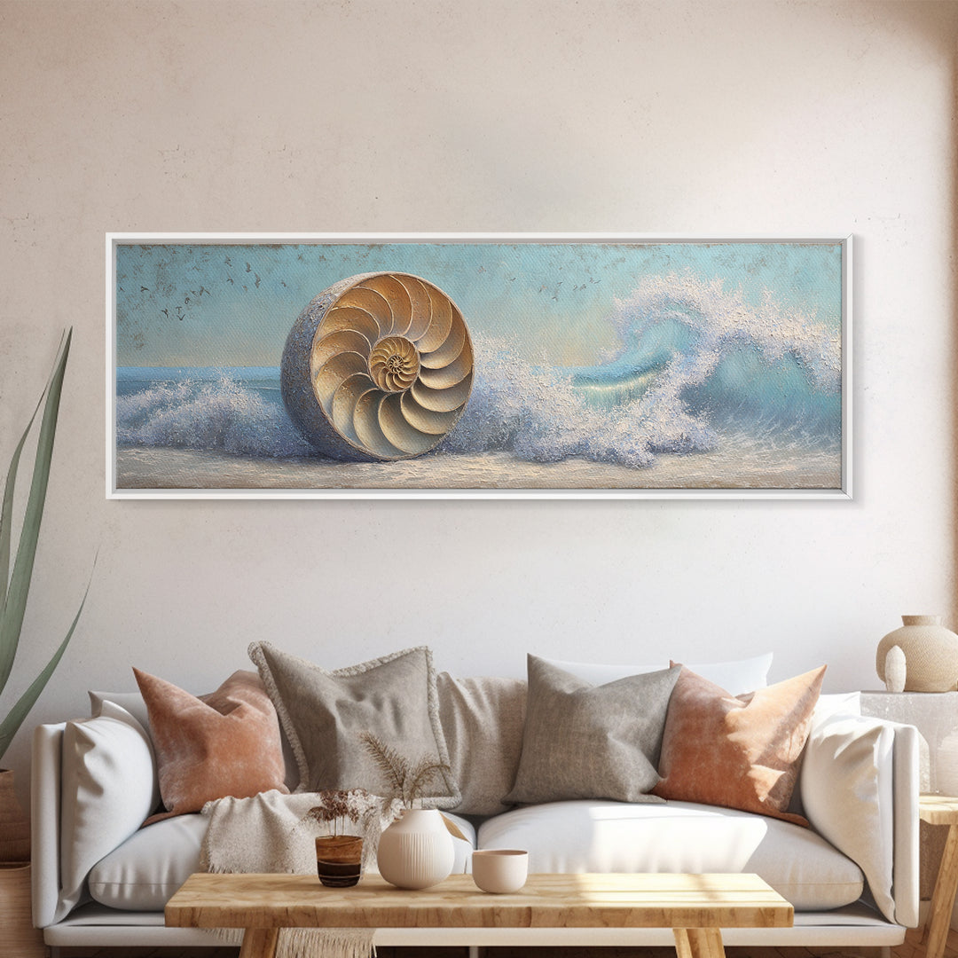Nautilus Shell Study Canvas Print, Marine Life Art, Nautical Decor, Living Room Decor, Fine Art, Marine, Nautical Wall Decor, MLA-3x1-75