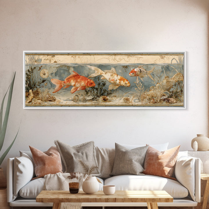 Koi Like Marine Fish Canvas Print, Marine Life Art, Coastal Home Decor, Living Room Decor, Fine Art, Marine, Neutral Decor, MLA-3x1-8