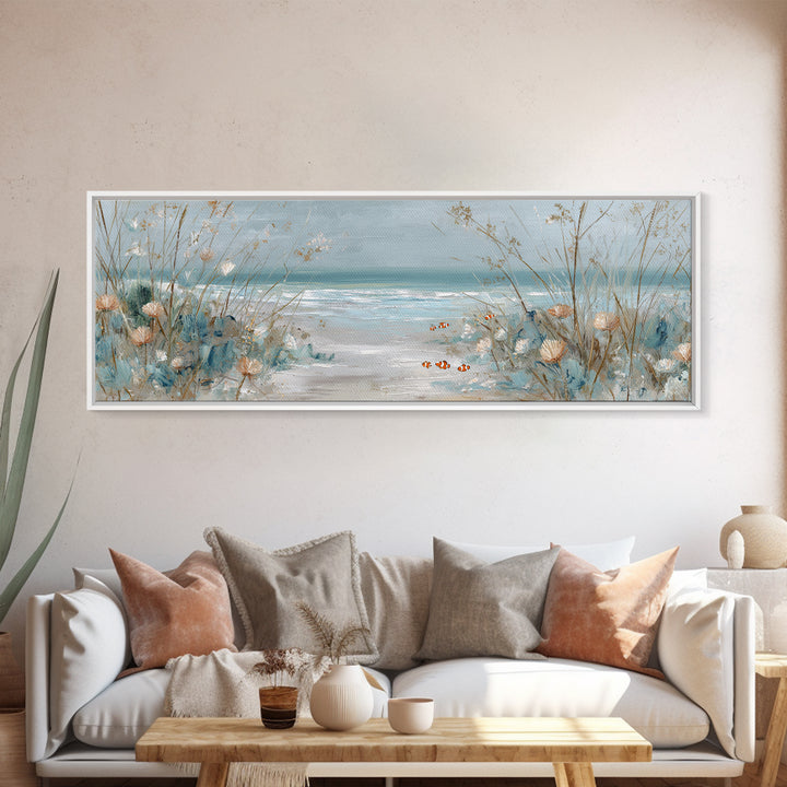 Clownfish Around Anemone Tentacles Framed Canvas Print, Marine Life Art, Contemporary Art, Living Room Decor, Fine Art, Marine, MLA-3x1-84