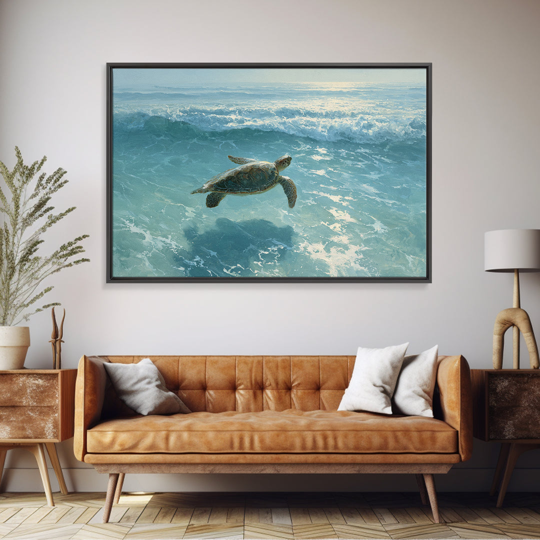 Sea Turtle Gliding Through Clear Blue Water Canvas Print, Marine Life Art, Surf Poster, Living Room Decor, Fine Art, Marine, MLA-3x2-29
