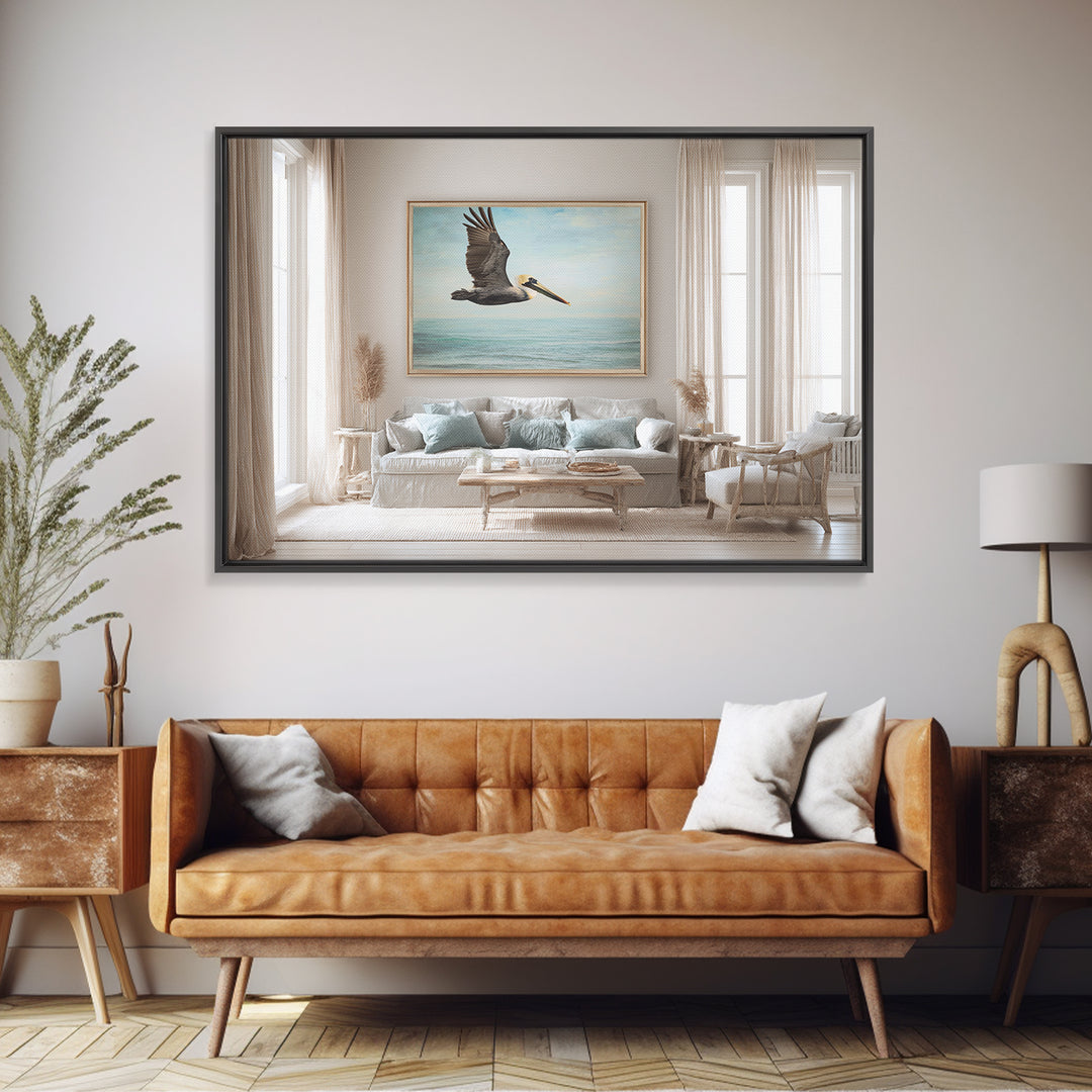 Pelican Diving Toward Fish Near Surface Canvas Print, Marine Life Art, Statement Artwork, Living Room Decor, Fine Art, Marine, MLA-3x2-3