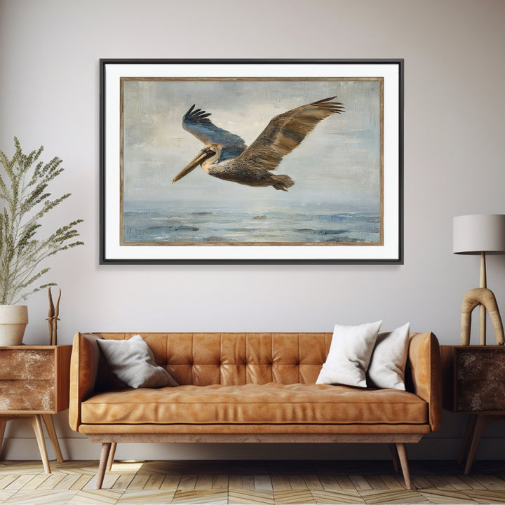 Pelican Diving Toward Fish Near Surface Canvas Print, Marine Life Art, Nautical Decor, Living Room Decor, Fine Art, Marine, MLA-3x2-51