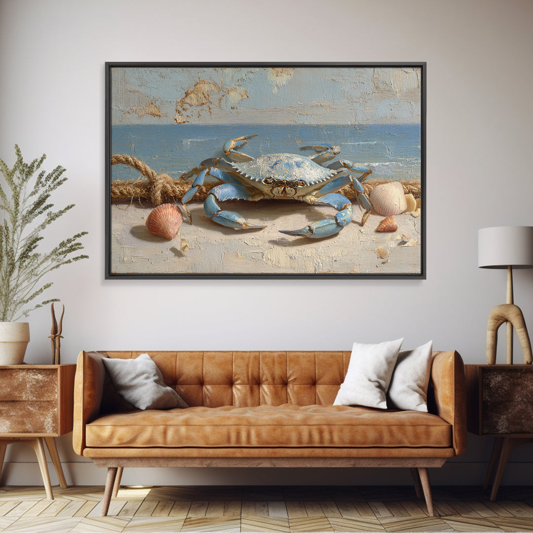 Blue Crab with Painterly Shell Texture Canvas Print, Marine Life Art, Printable Wall Art, Living Room Decor, Fine Art, Marine, MLA-3x2-62