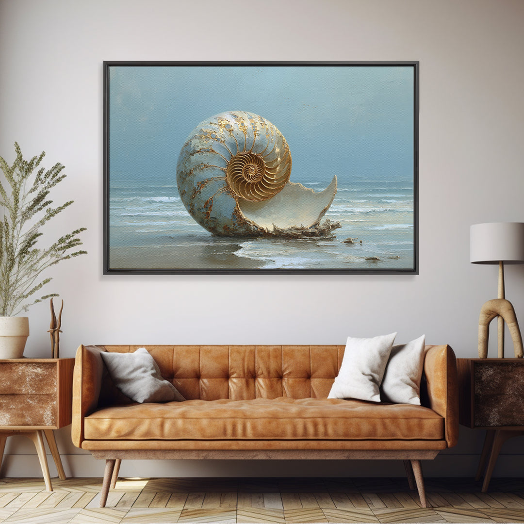 Nautilus Shell Study Framed Canvas Print, Marine Life Art, Neutral Decor, Living Room Decor, Fine Art, Marine, Wall Art, MLA-3x2-63