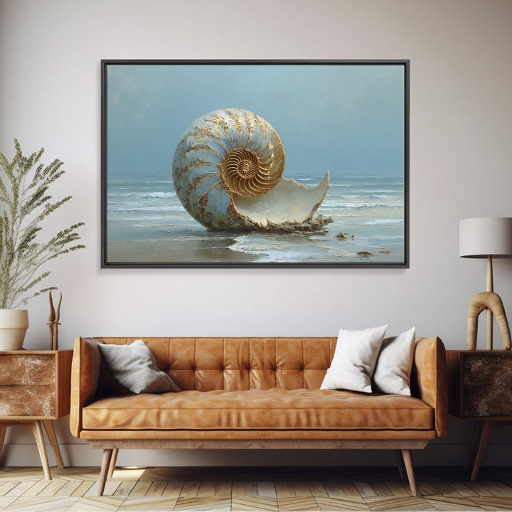 Nautilus Shell Study Framed Canvas Print, Marine Life Art, Neutral Decor, Living Room Decor, Fine Art, Marine, Wall Art, MLA-3x2-63