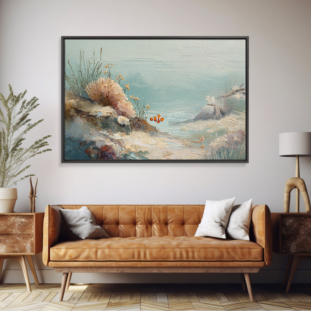 Clownfish Around Anemone Tentacles Canvas Print, Marine Life Art, Beach House Decor, Living Room Decor, Fine Art, Marine, MLA-3x2-72