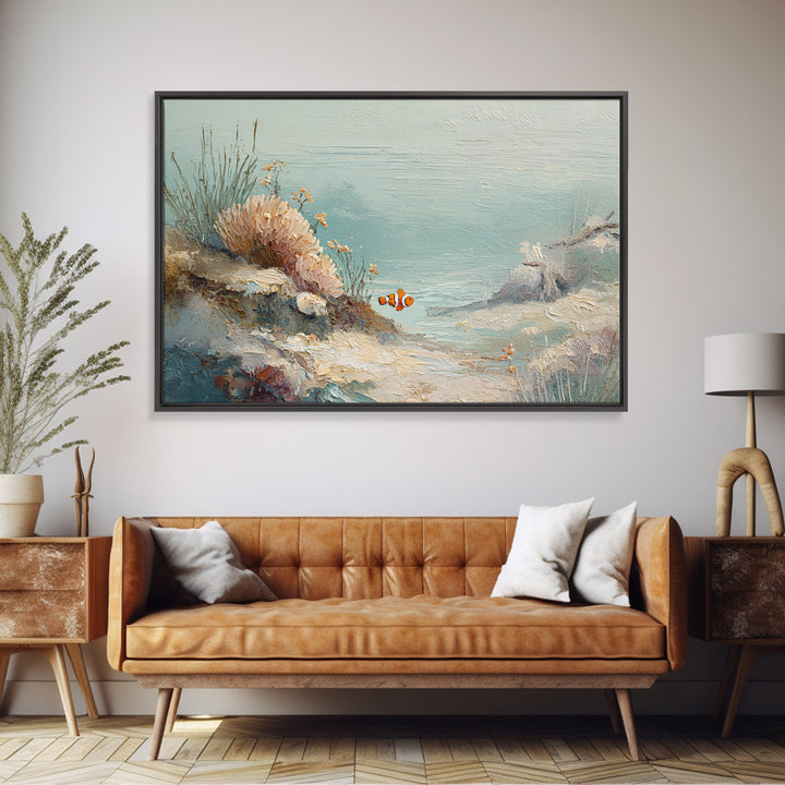 Clownfish Around Anemone Tentacles Canvas Print, Marine Life Art, Beach House Decor, Living Room Decor, Fine Art, Marine, MLA-3x2-72