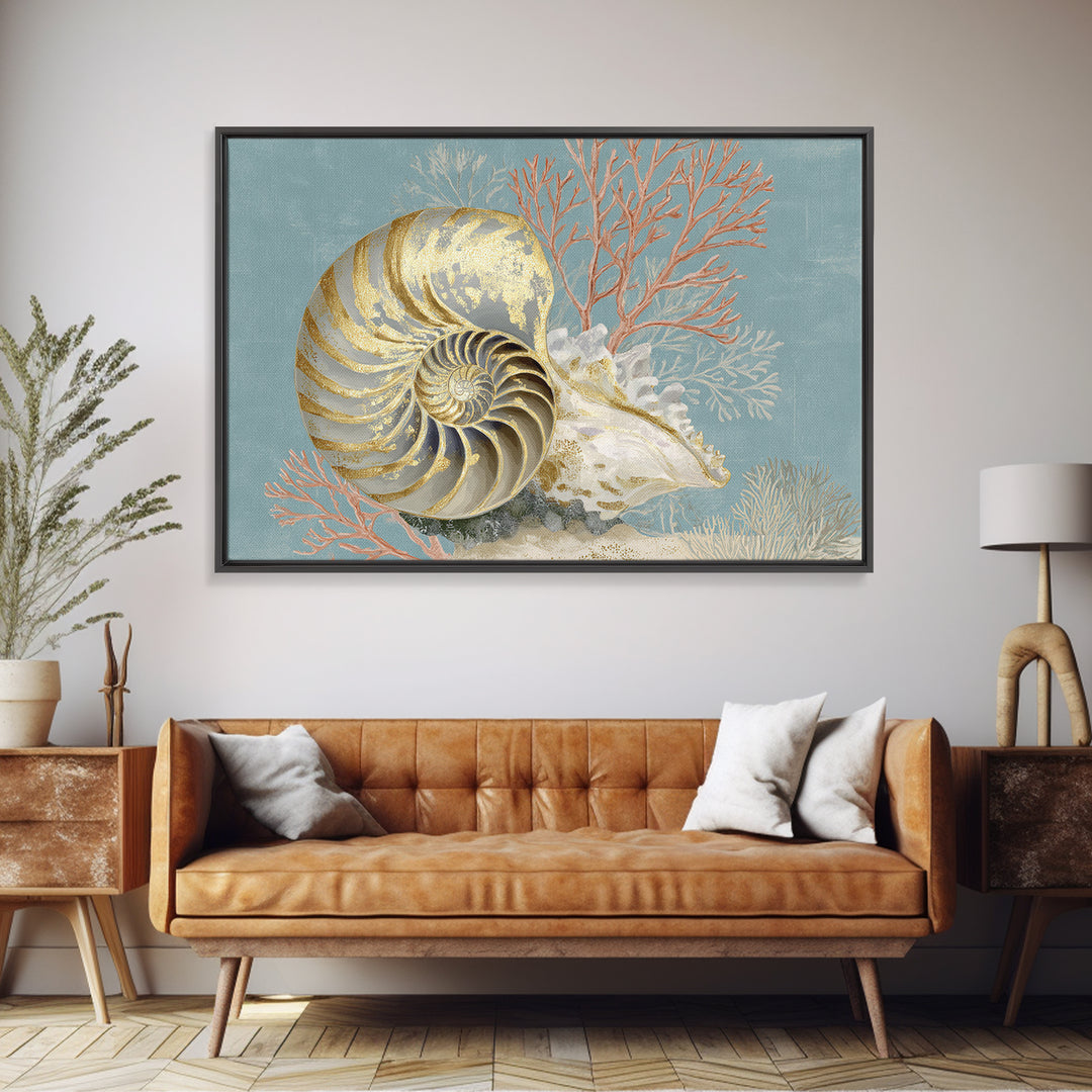 Nautilus Shell Study Framed Canvas Print, Marine Life Art, Ocean Art, Living Room Decor, Fine Art, Marine, Pastel Wall Art, MLA-3x2-87