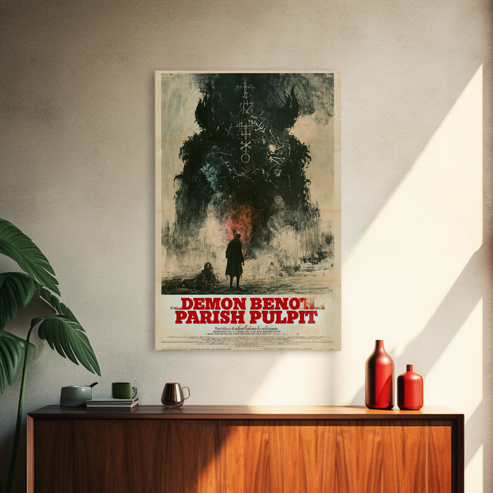 The Demon Beneath The Parish Pulpit, German Horror Film Poster, Retro Gothic Cinema Art, Vintage Halloween Wall Art, Framed Canvas Print