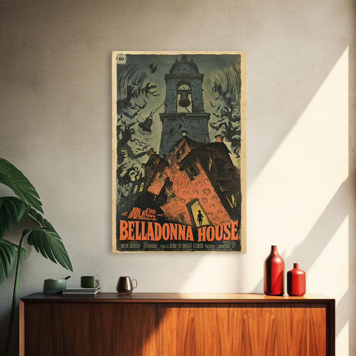 The Black Veil Of Belladonna House, Italian Horror Film Poster, Retro Gothic Cinema Art, Vintage Halloween Wall Art, Framed Canvas Print