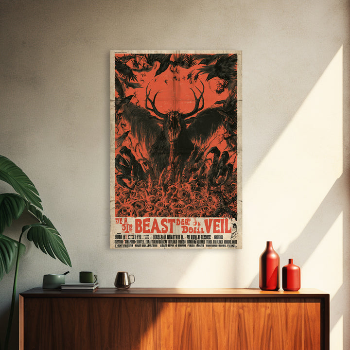 The Beast Beneath The Wedding Veil, Italian Horror Film Poster, Retro Gothic Cinema Art, Vintage Halloween Wall Art, Framed Canvas Print