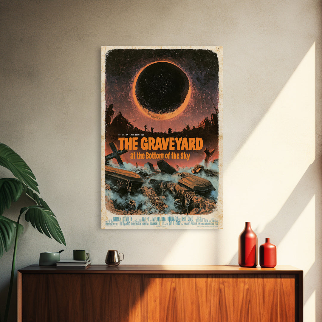The Graveyard At The Bottom Of The Sky, Italian Horror Film Poster, Retro Gothic Cinema Art, Vintage Halloween Wall Art, Framed Canvas Print