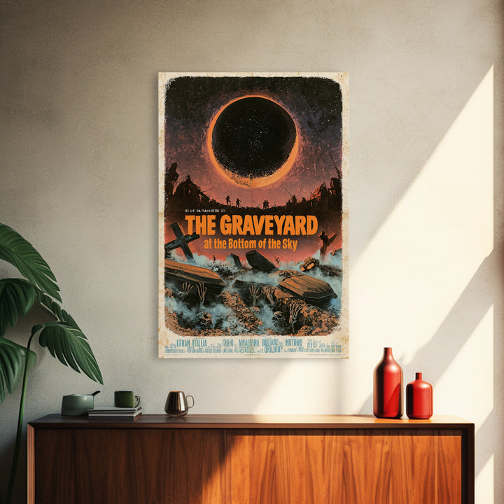 The Graveyard At The Bottom Of The Sky, Italian Horror Film Poster, Retro Gothic Cinema Art, Vintage Halloween Wall Art, Framed Canvas Print