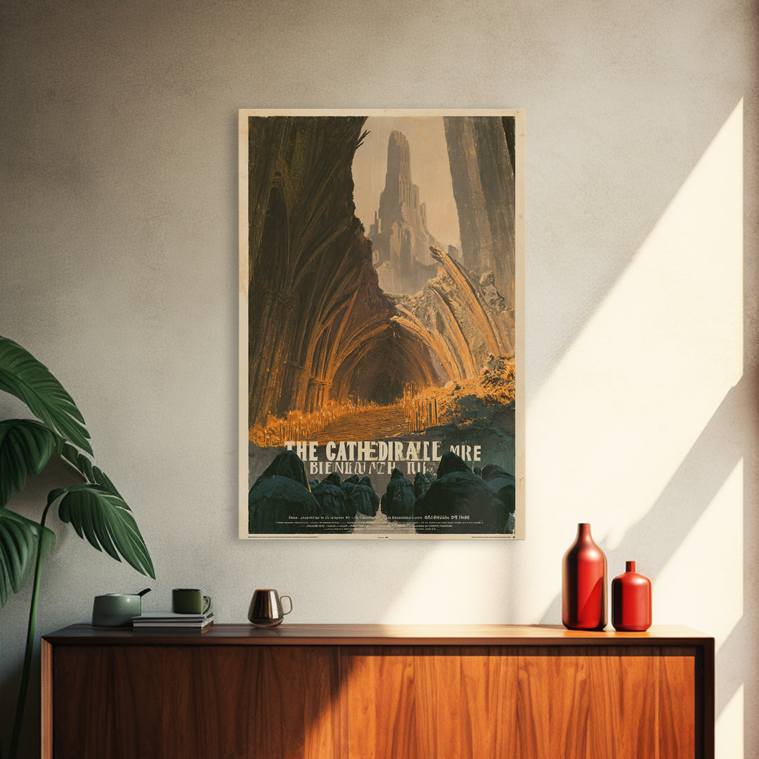 The Cathedral Beneath The Mire, French Horror Film Poster, Retro Gothic Cinema Art, Vintage Halloween Wall Art, Framed Canvas Print