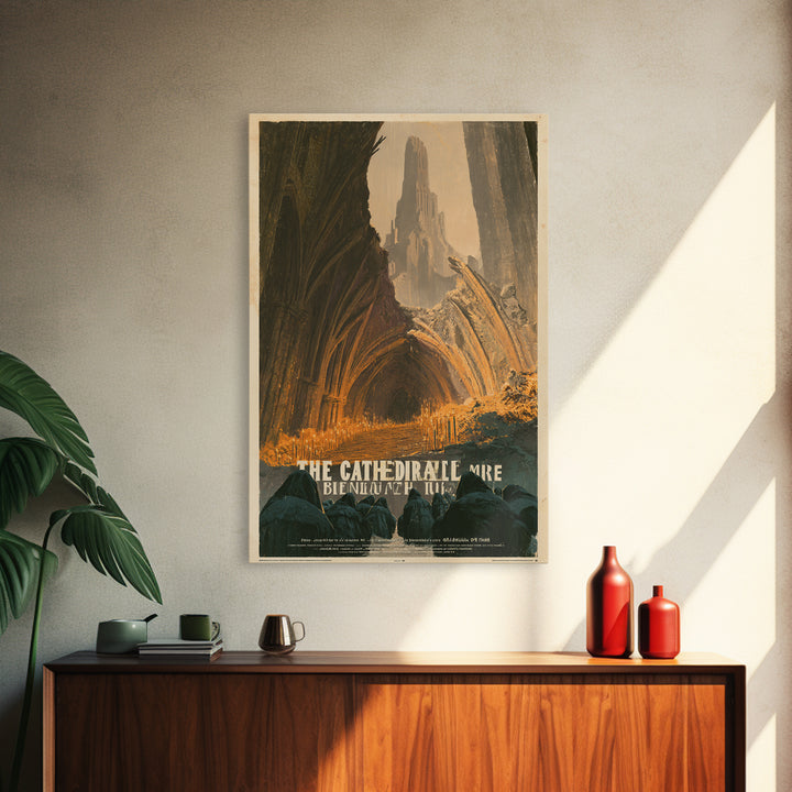 The Cathedral Beneath The Mire, French Horror Film Poster, Retro Gothic Cinema Art, Vintage Halloween Wall Art, Framed Canvas Print
