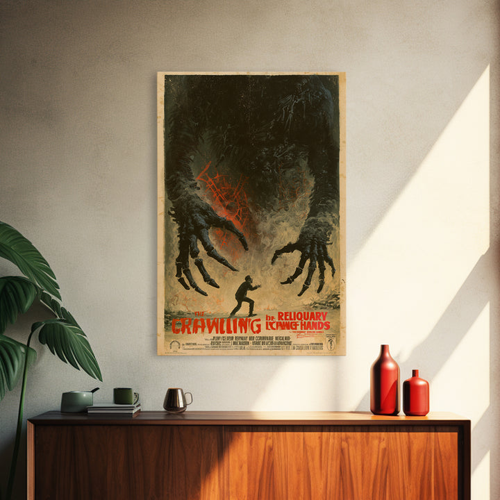 The Reliquary Of Crawling Hands, French Horror Film Poster, Retro Gothic Cinema Art, Vintage Halloween Wall Art, Framed Canvas Print