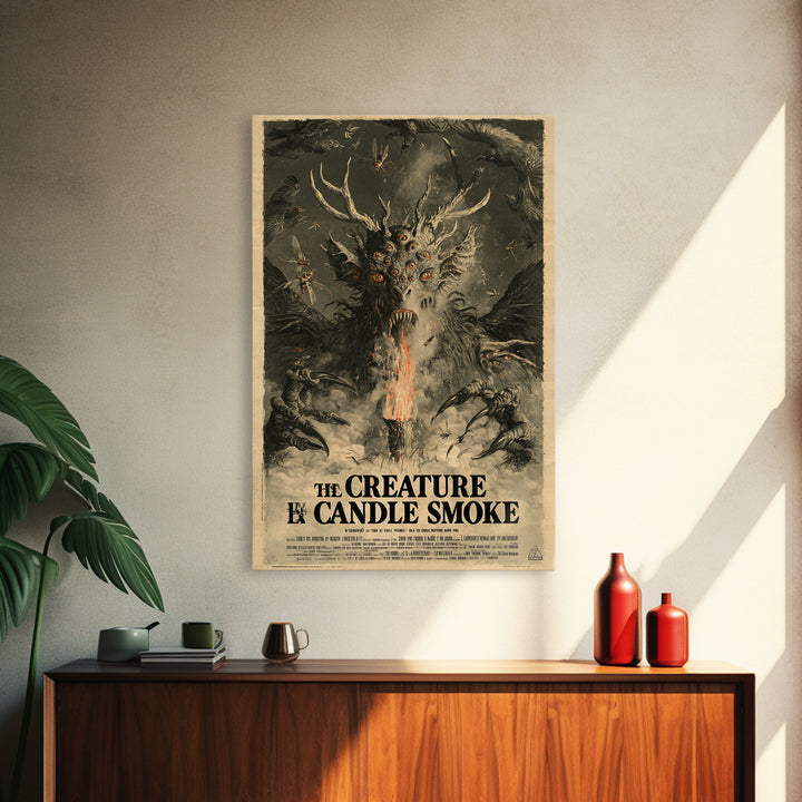 The Creature In The Candle Smoke, French Horror Film Poster, Retro Gothic Cinema Art, Vintage Halloween Wall Art, Framed Canvas Print