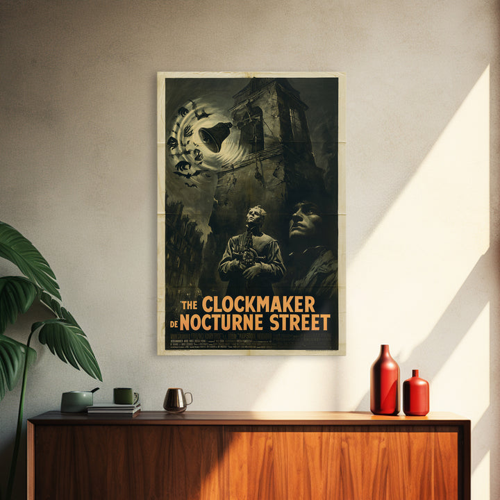 The Clockmaker Of Nocturne Street, French Horror Film Poster, Retro Gothic Cinema Art, Vintage Halloween Wall Art, Framed Canvas Print