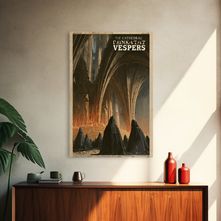 The Cathedral That Sank At Vespers, French Horror Film Poster, Retro Gothic Cinema Art, Vintage Halloween Wall Art, Framed Canvas Print