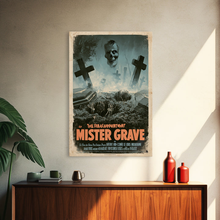 The Final Appointment Of Mister Grave, French Horror Film Poster, Retro Gothic Cinema Art, Vintage Halloween Wall Art, Framed Canvas Print