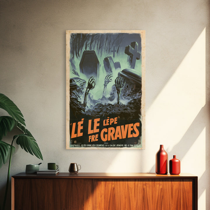 The Rain Fell Upward From The Graves, French Horror Film Poster, Retro Gothic Cinema Art, Vintage Halloween Wall Art, Framed Canvas Print