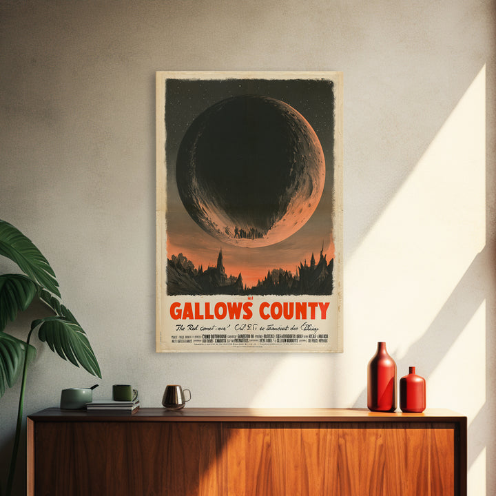 The Red Comet Over Gallows County, French Horror Film Poster, Retro Gothic Cinema Art, Vintage Halloween Wall Art, Framed Canvas Print