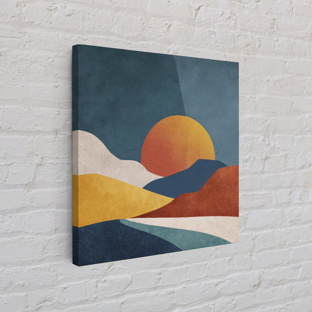 Large Sun and Hill Shapes Framed Canvas Print, Midcentury Modern Art, Textured Painting, Living Room Decor, Abstract Art, Retro, MMA-1x1-29