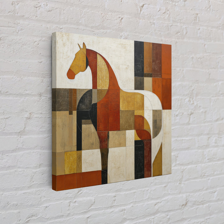 Mid Century Horse Framed Canvas Print, Midcentury Modern Art, Oversized Wall Art, Living Room Decor, Oil Painting, Retro, MMA-1x1-43