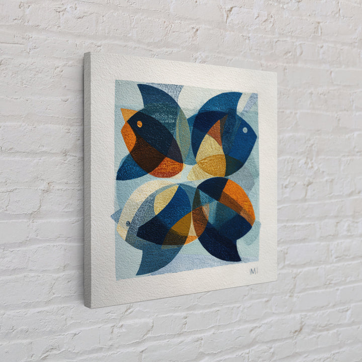Abstract Fish Shapes Framed Canvas Print, Midcentury Modern Art, Retro Wall Art, Living Room Decor, Fine Art, Retro, MMA-1x1-66