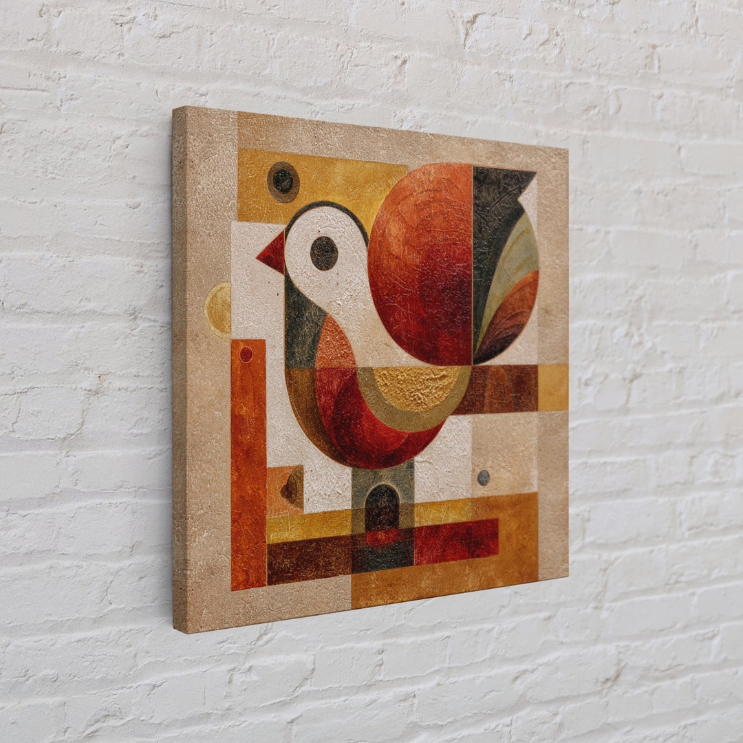 Bird Motif with Playful Geometric Feathers Canvas Print, Midcentury Modern Art, Retro Wall Art, Living Room Decor, Retro, MMA-1x1-84