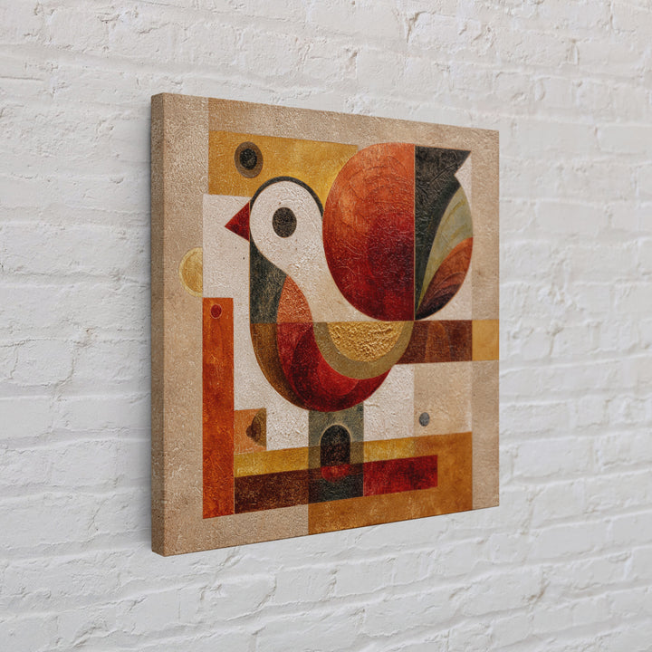 Bird Motif with Playful Geometric Feathers Canvas Print, Midcentury Modern Art, Retro Wall Art, Living Room Decor, Retro, MMA-1x1-84
